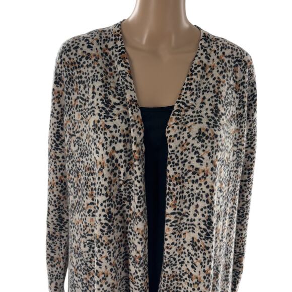 Soft by Naadam Leopard Cashmere Longline Open Front Duster Sweater - Picture 4 of 9